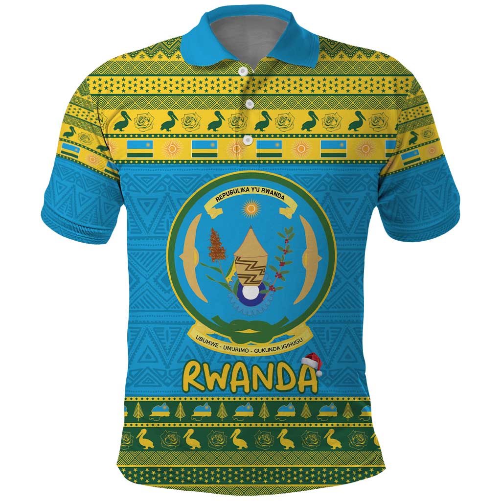 Rwanda Christmas Polo Shirt Coat Of Arms Noheli Nziza