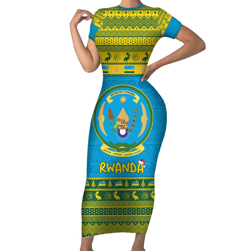 Rwanda Christmas Short Sleeve Bodycon Dress Coat Of Arms Noheli Nziza