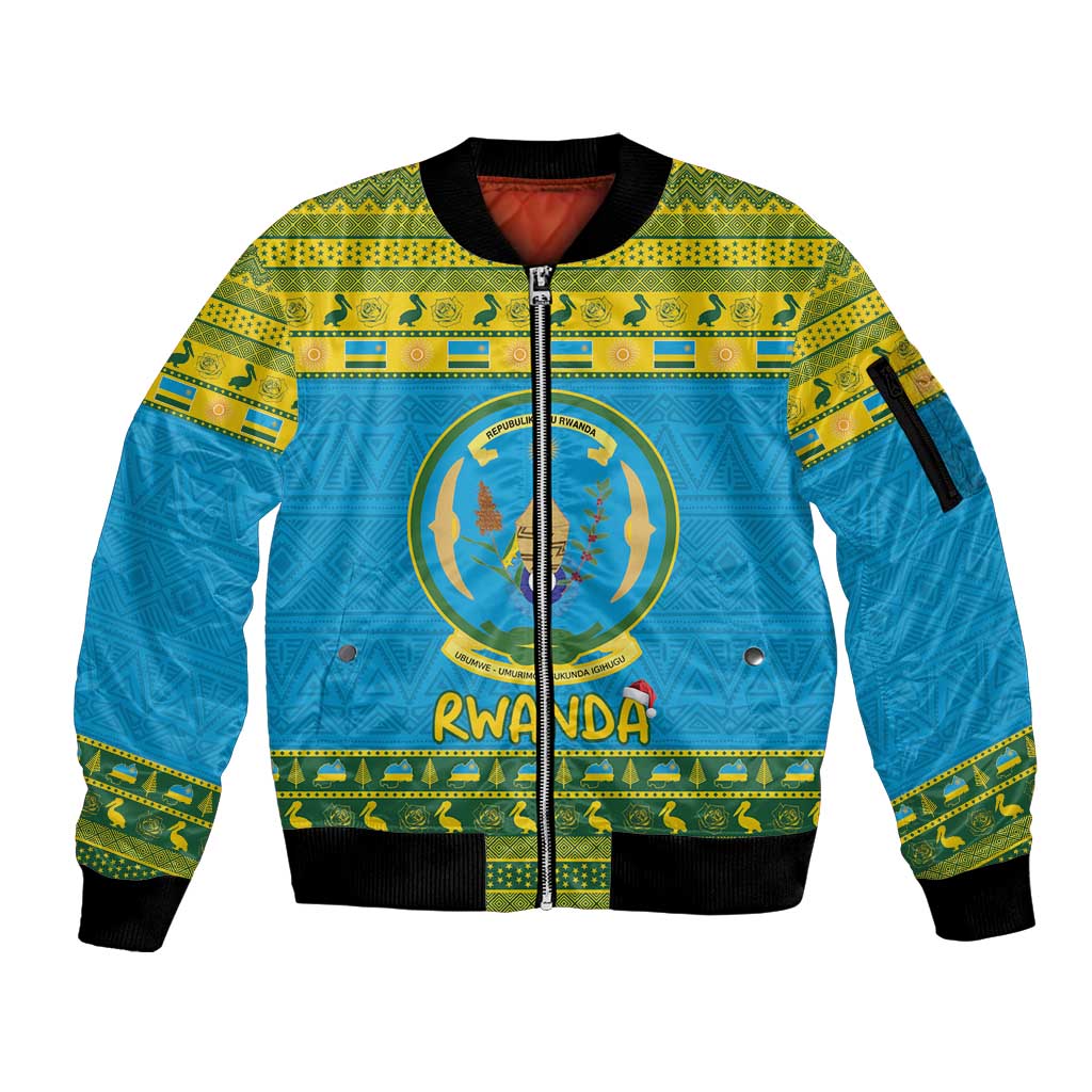 Rwanda Christmas Sleeve Zip Bomber Jacket Coat Of Arms Noheli Nziza