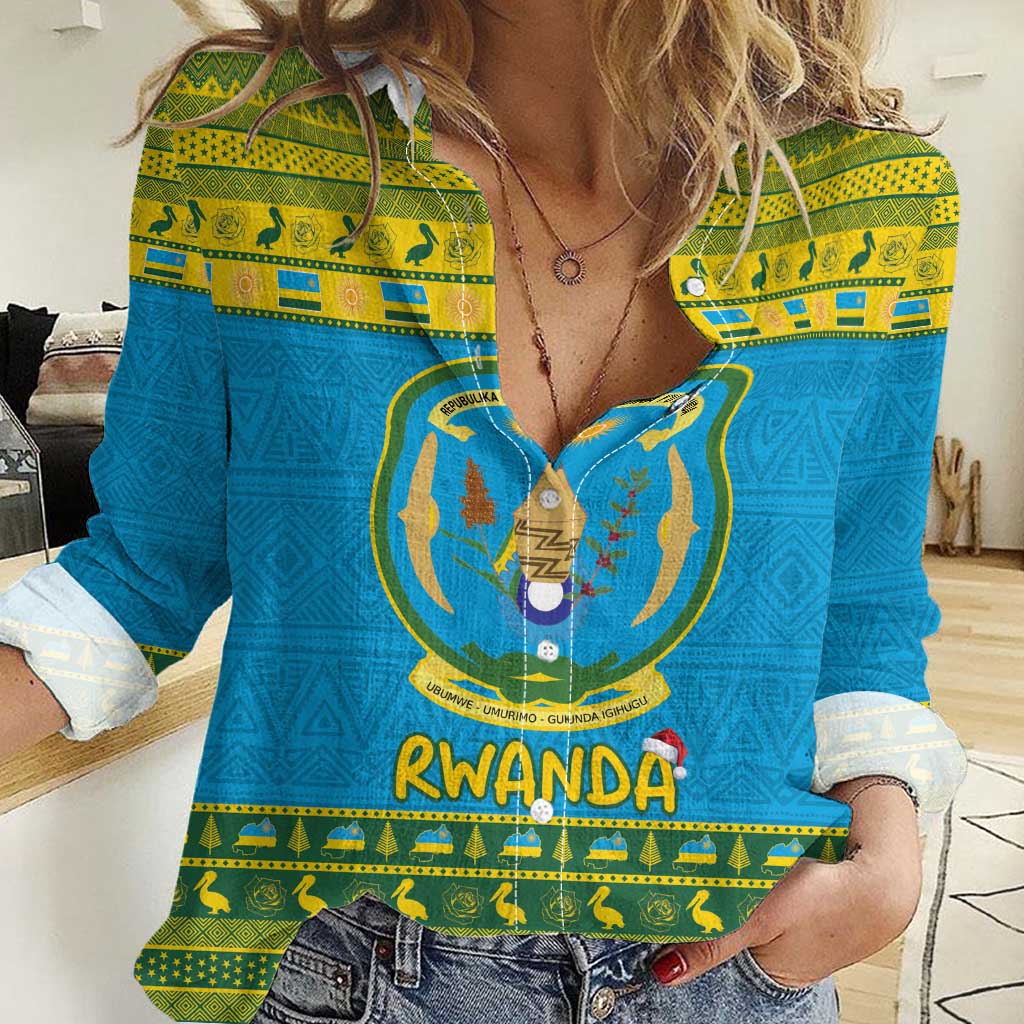 Rwanda Christmas Women Casual Shirt Coat Of Arms Noheli Nziza