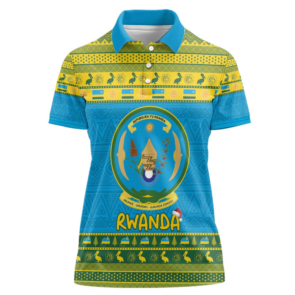 Rwanda Christmas Women Polo Shirt Coat Of Arms Noheli Nziza