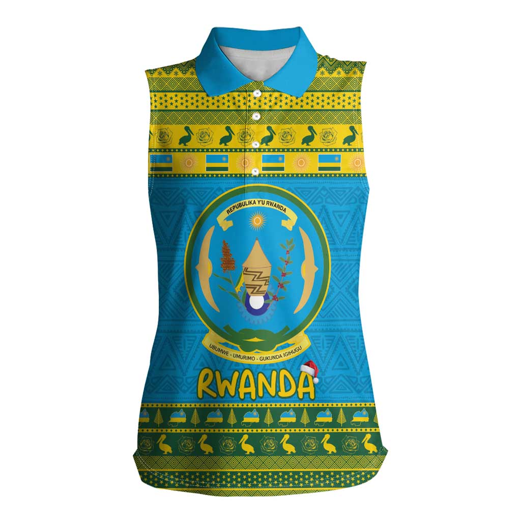 Rwanda Christmas Women Sleeveless Polo Shirt Coat Of Arms Noheli Nziza