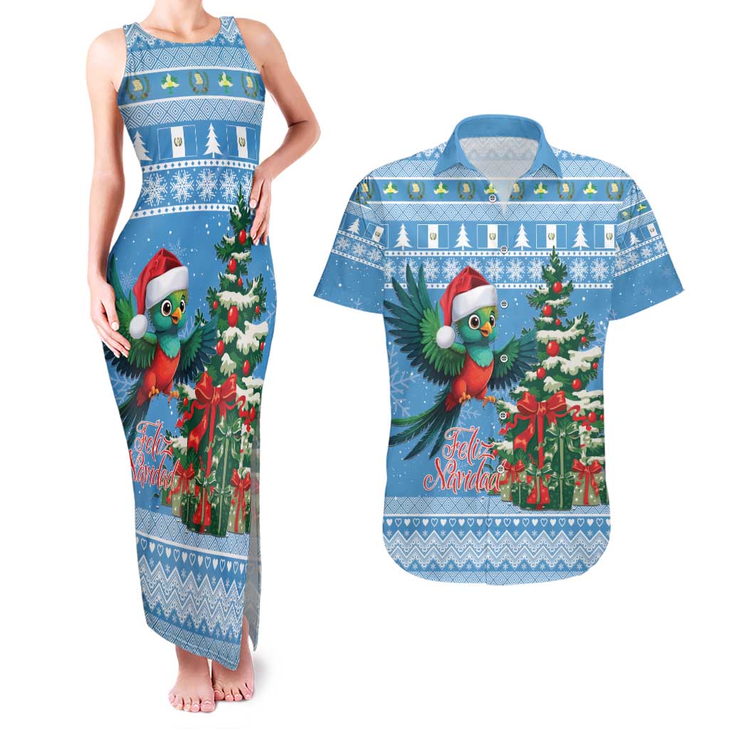 Guatemala Christmas Couples Matching Tank Maxi Dress and Hawaiian Shirt Quetzal Feliz Navidad - Wonder Print Shop