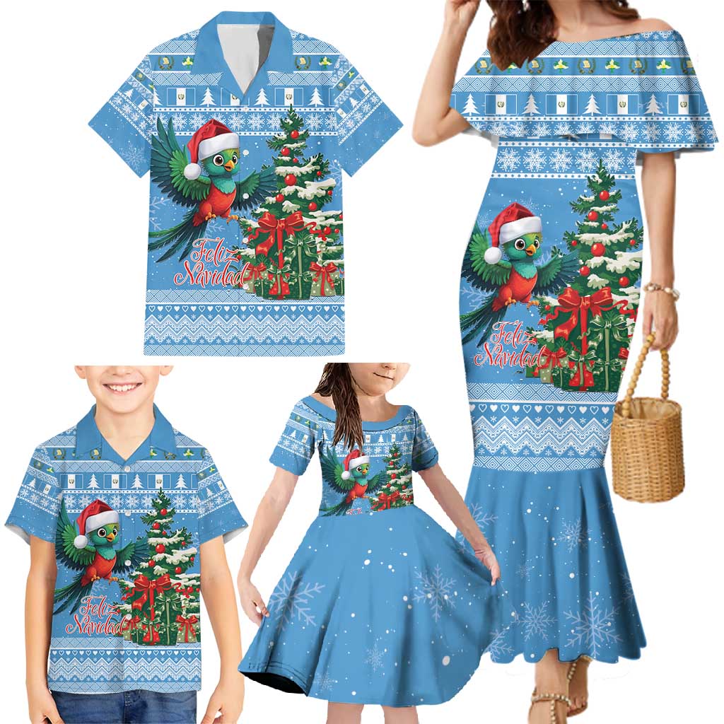 Guatemala Christmas Family Matching Mermaid Dress and Hawaiian Shirt Quetzal Feliz Navidad