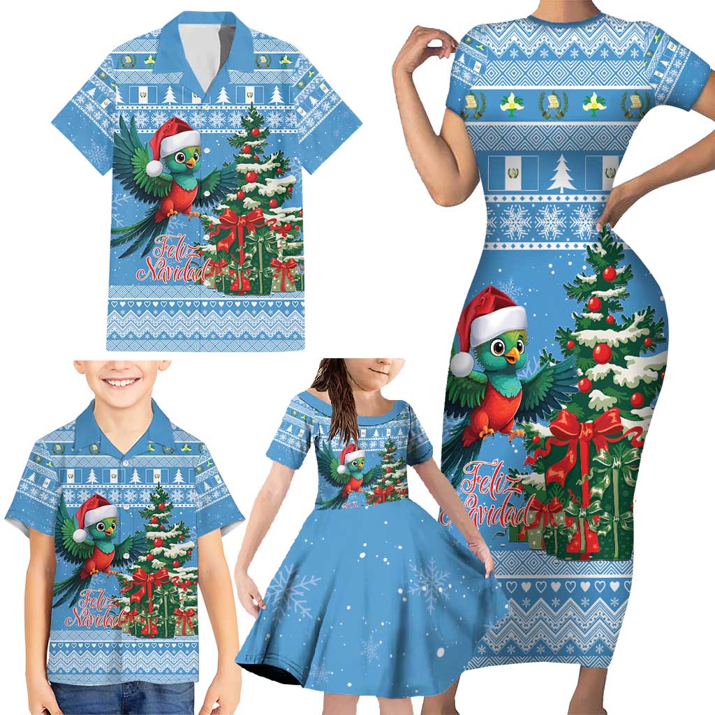 Guatemala Christmas Family Matching Short Sleeve Bodycon Dress and Hawaiian Shirt Quetzal Feliz Navidad