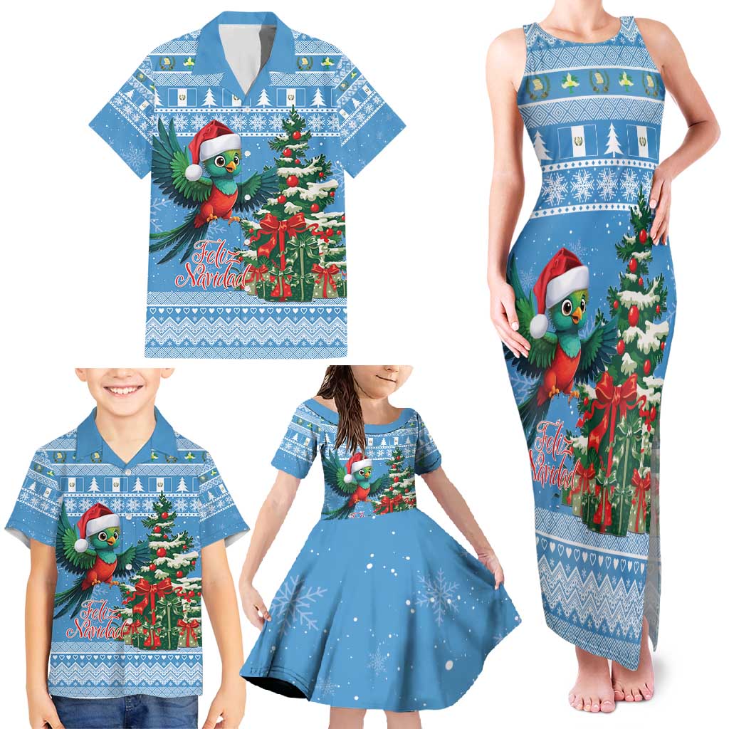 Guatemala Christmas Family Matching Tank Maxi Dress and Hawaiian Shirt Quetzal Feliz Navidad