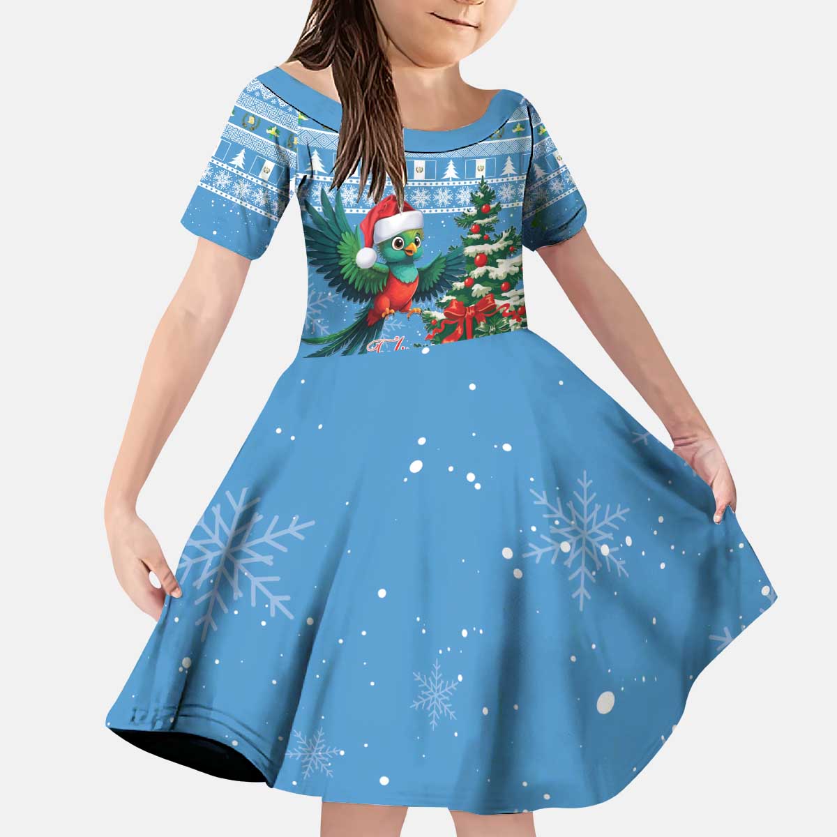 Guatemala Christmas Kid Short Sleeve Dress Quetzal Feliz Navidad - Wonder Print Shop