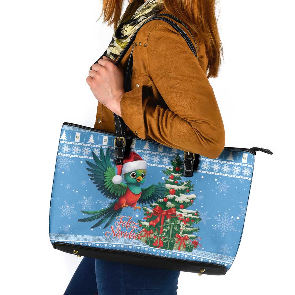 Guatemala Christmas Leather Tote Bag Quetzal Feliz Navidad - Wonder Print Shop