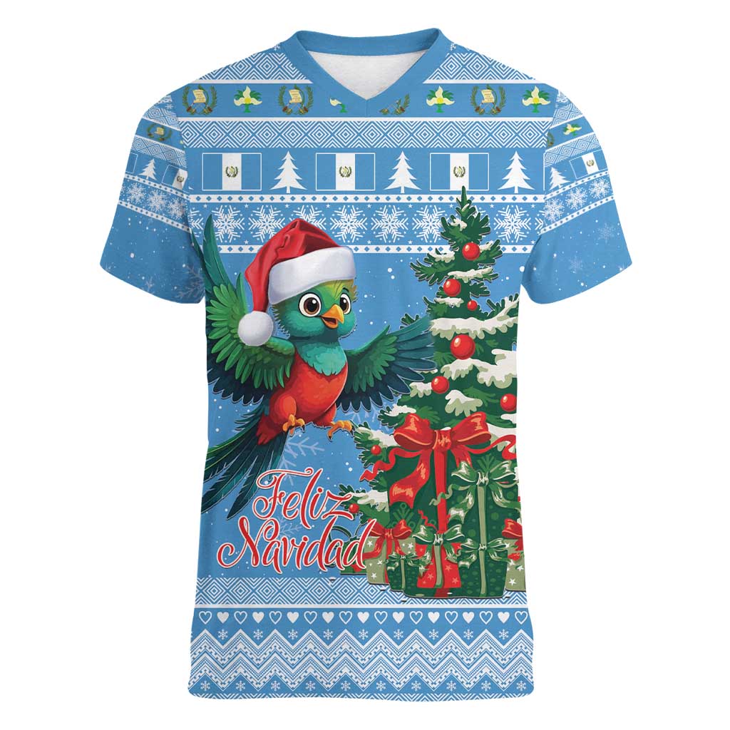 Guatemala Christmas Women V-Neck T-Shirt Quetzal Feliz Navidad - Wonder Print Shop