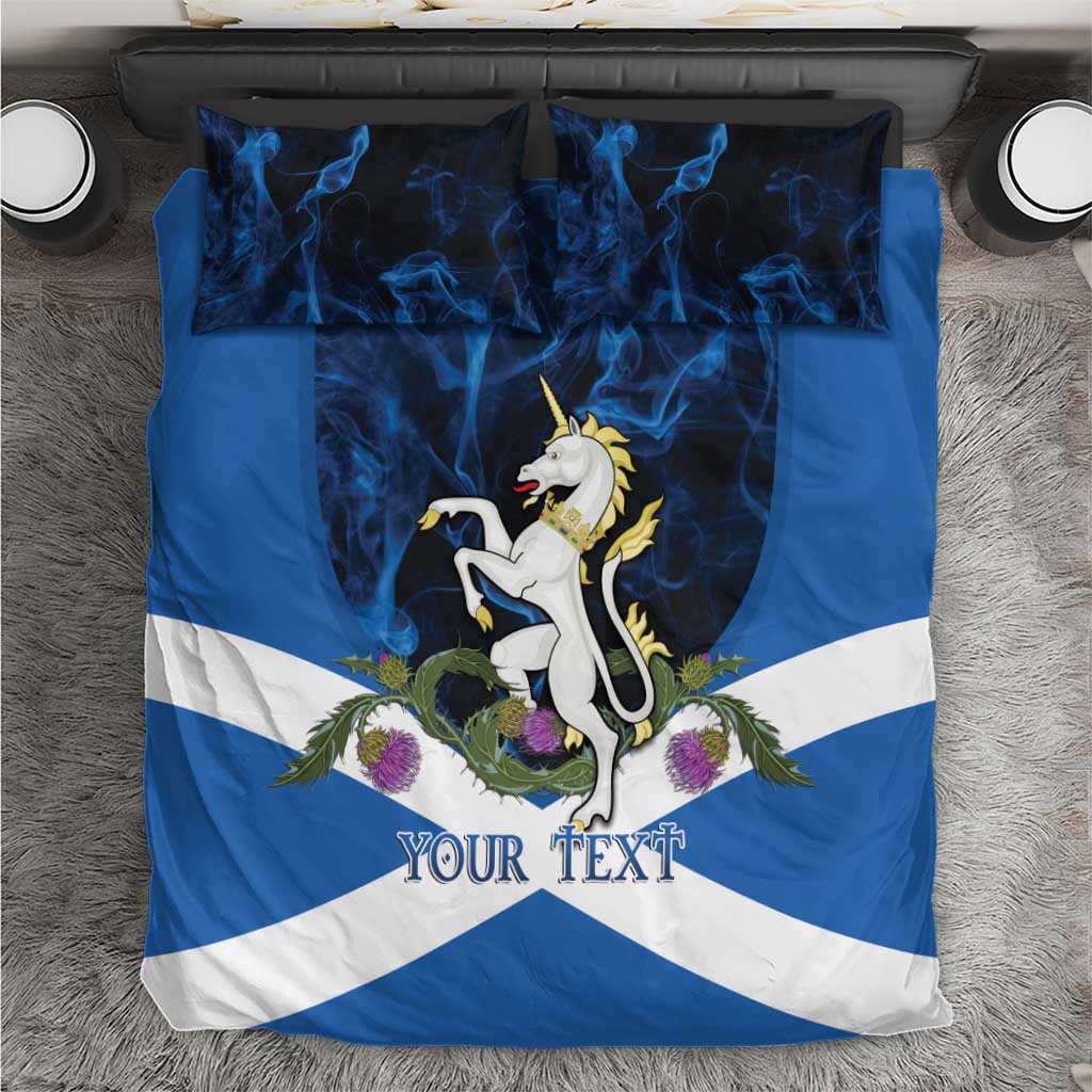 Personalised Unicorn Scotland Bedding Set Scottish Saltire With Thistle
