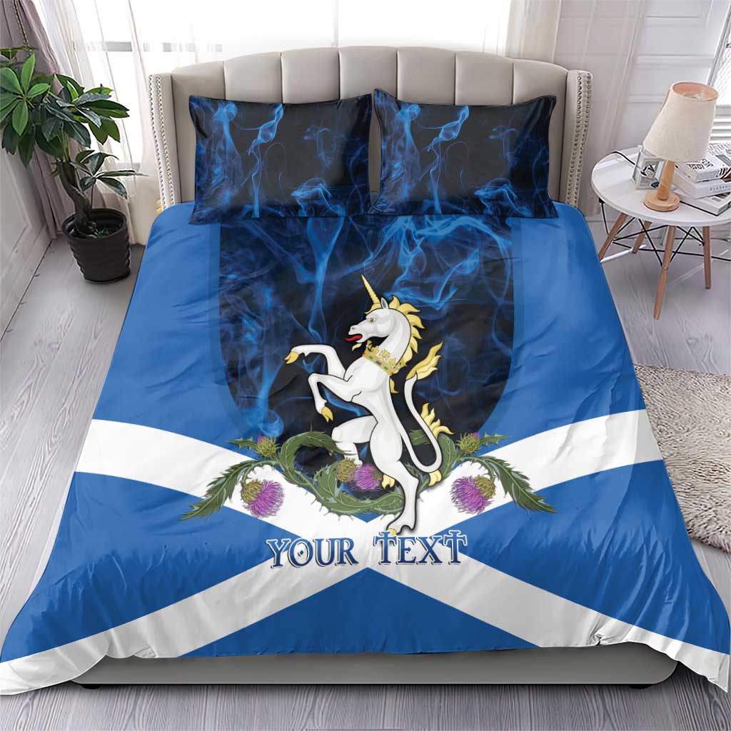 Personalised Unicorn Scotland Bedding Set Scottish Saltire With Thistle