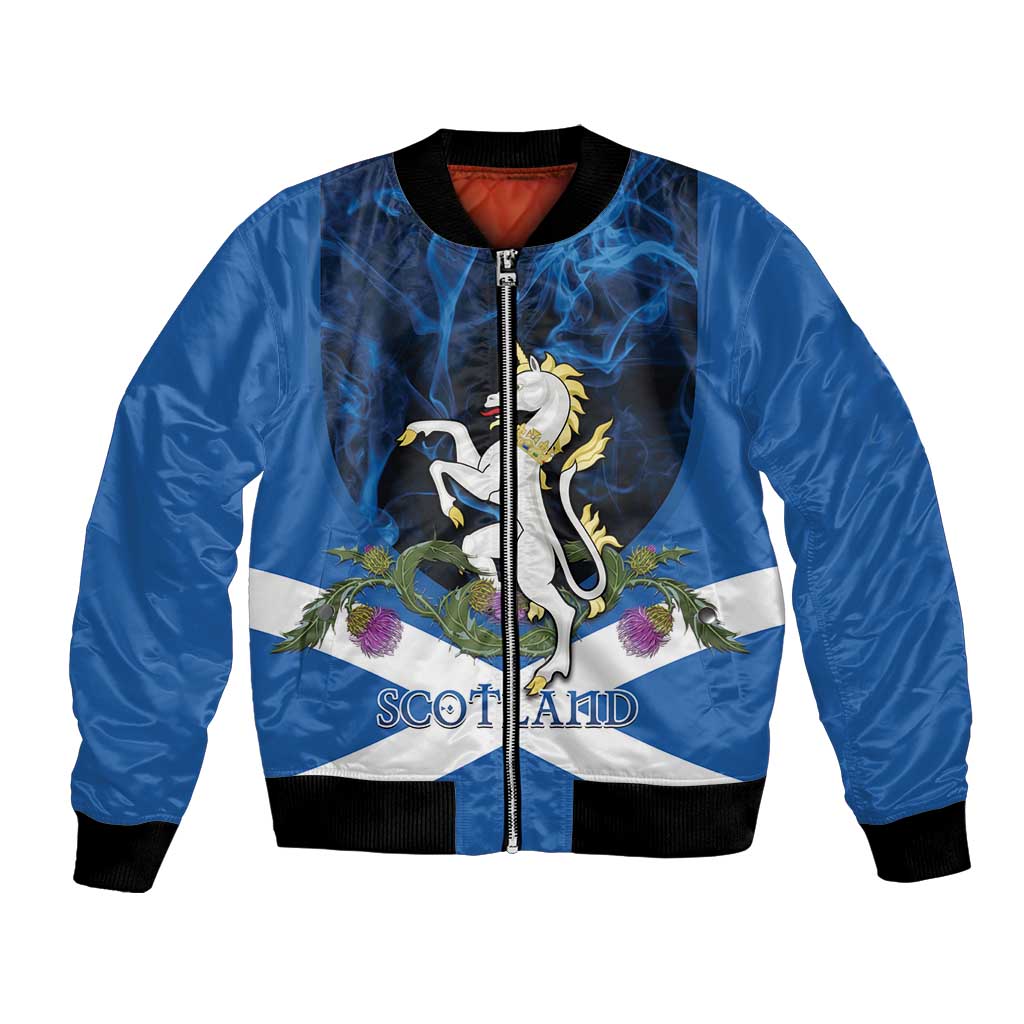 Personalised Unicorn Scotland Bomber Jacket Scottish Saltire With Thistle