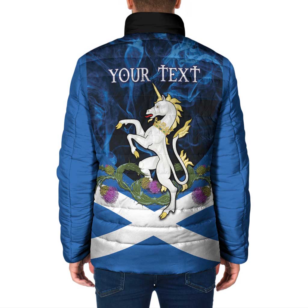 Personalised Unicorn Scotland Padded Jacket Scottish Saltire With Thistle