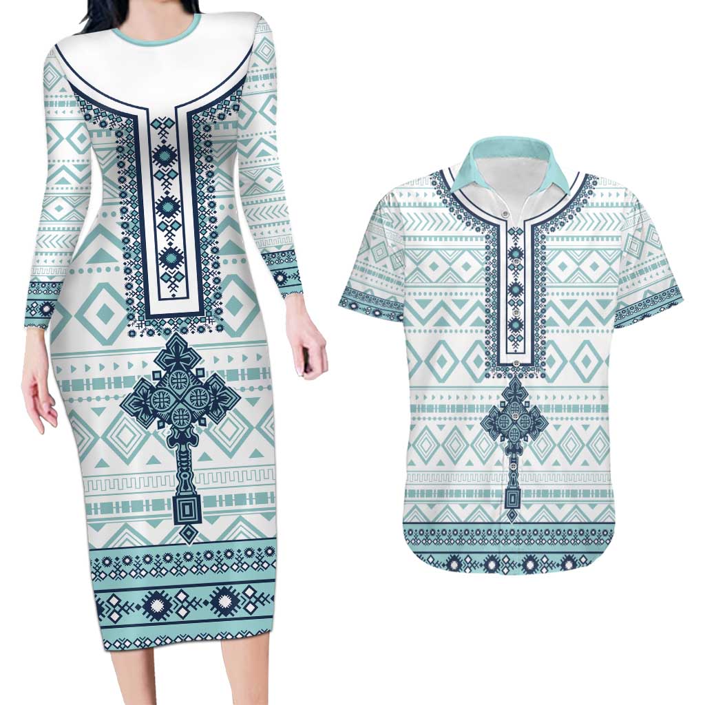 Eritrea Couples Matching Long Sleeve Bodycon Dress and Hawaiian Shirt Eritrean Cross Mix Tilet Pattern