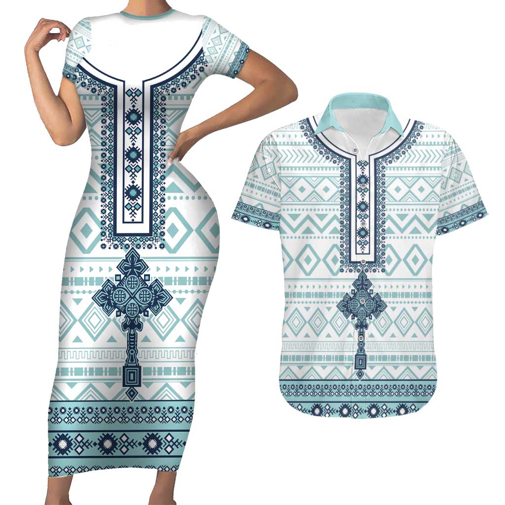 Eritrea Couples Matching Short Sleeve Bodycon Dress and Hawaiian Shirt Eritrean Cross Mix Tilet Pattern