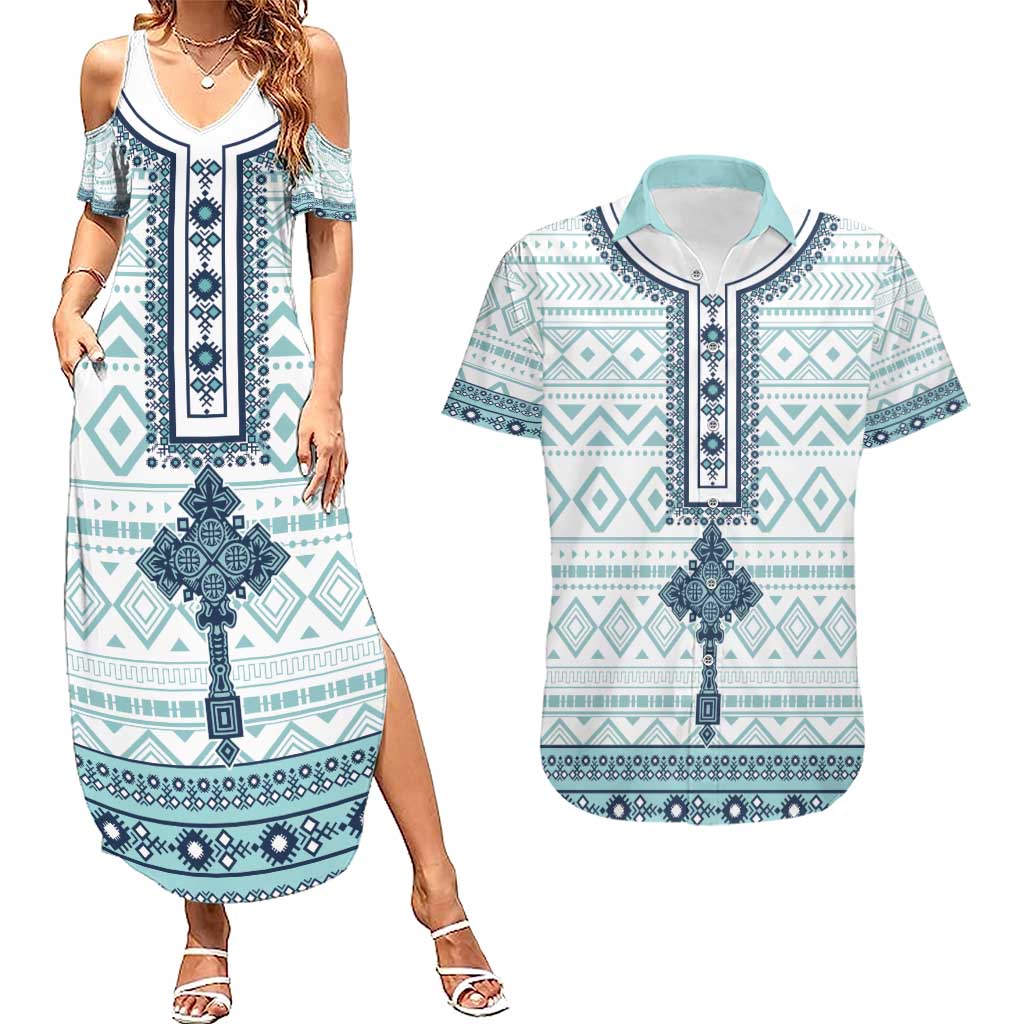 Eritrea Couples Matching Summer Maxi Dress and Hawaiian Shirt Eritrean Cross Mix Tilet Pattern