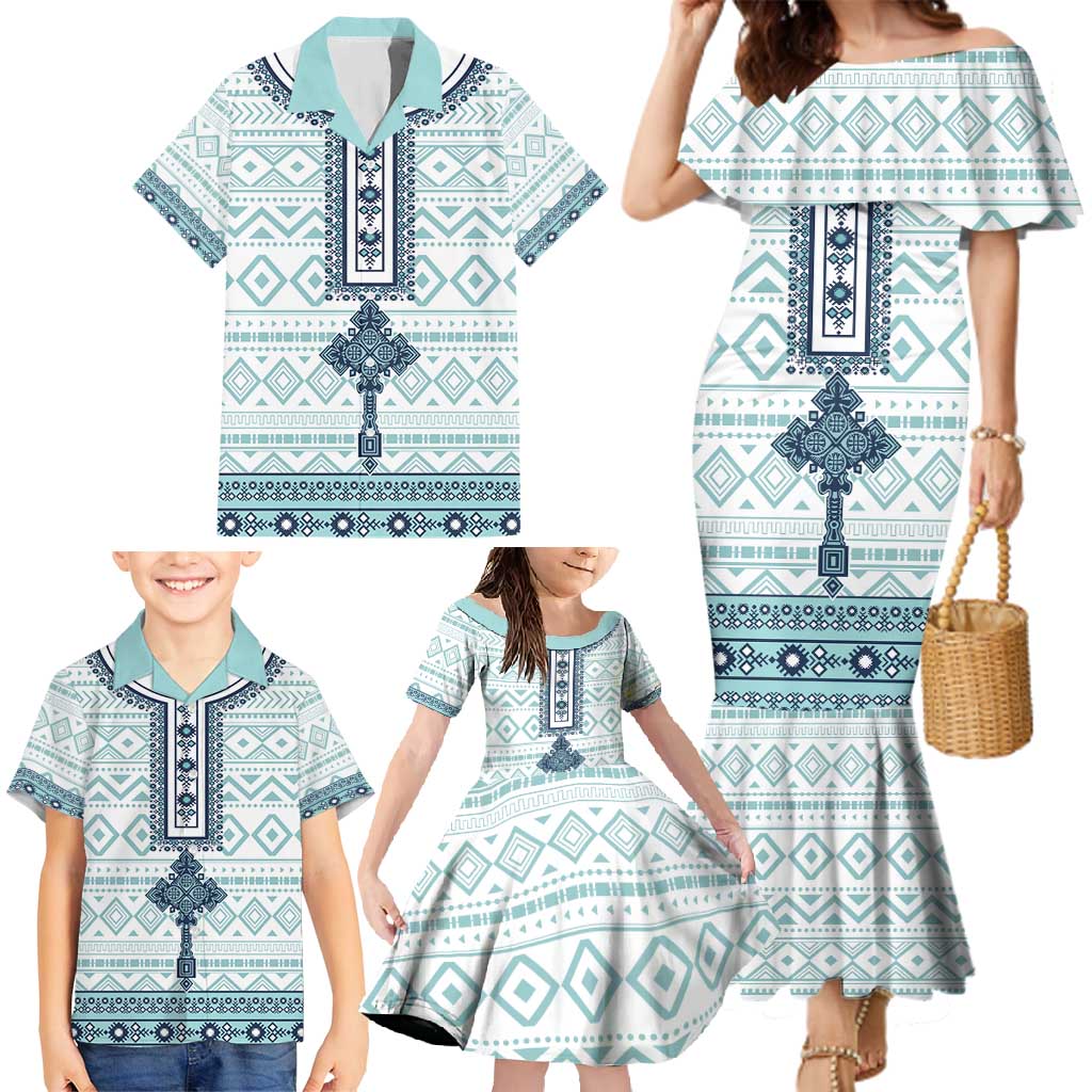 Eritrea Family Matching Mermaid Dress and Hawaiian Shirt Eritrean Cross Mix Tilet Pattern