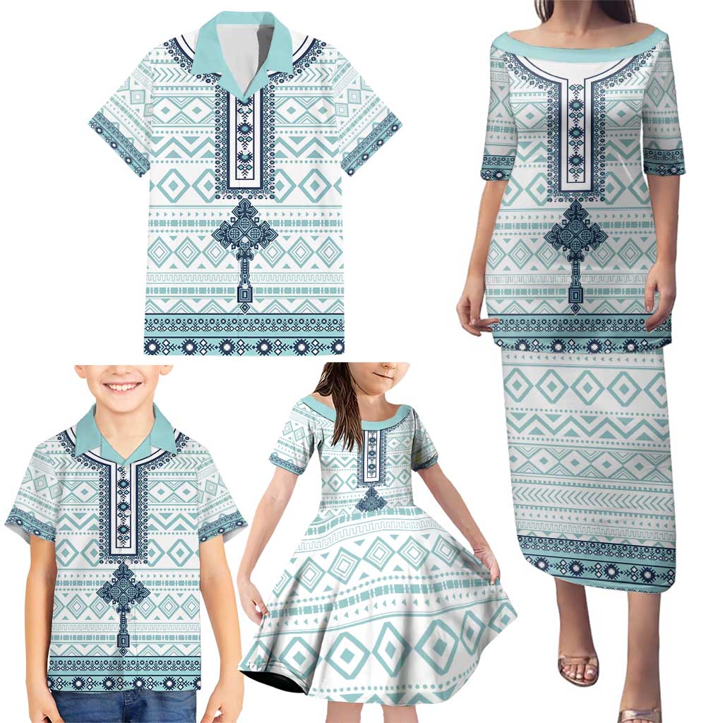 Eritrea Family Matching Puletasi and Hawaiian Shirt Eritrean Cross Mix Tilet Pattern