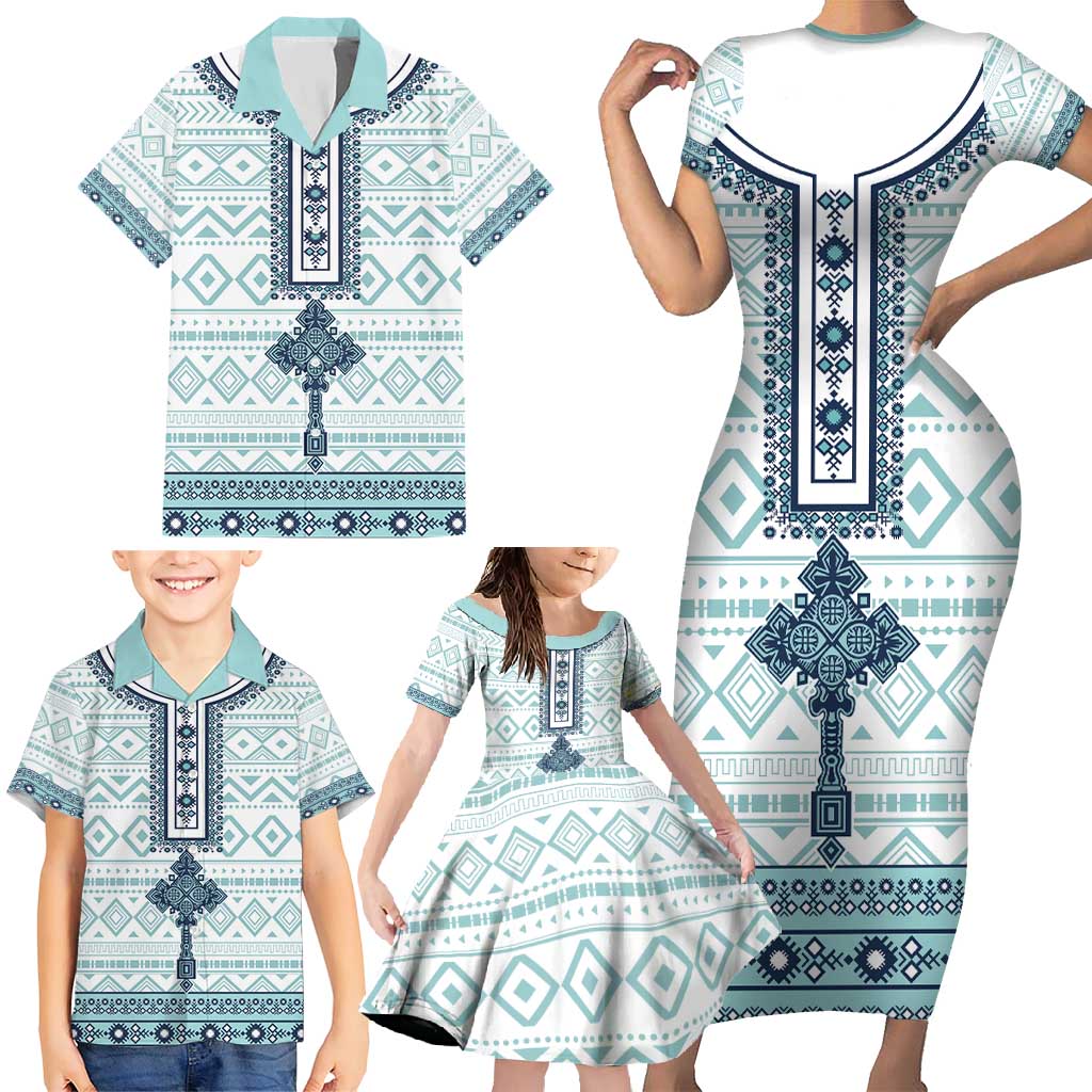 Eritrea Family Matching Short Sleeve Bodycon Dress and Hawaiian Shirt Eritrean Cross Mix Tilet Pattern