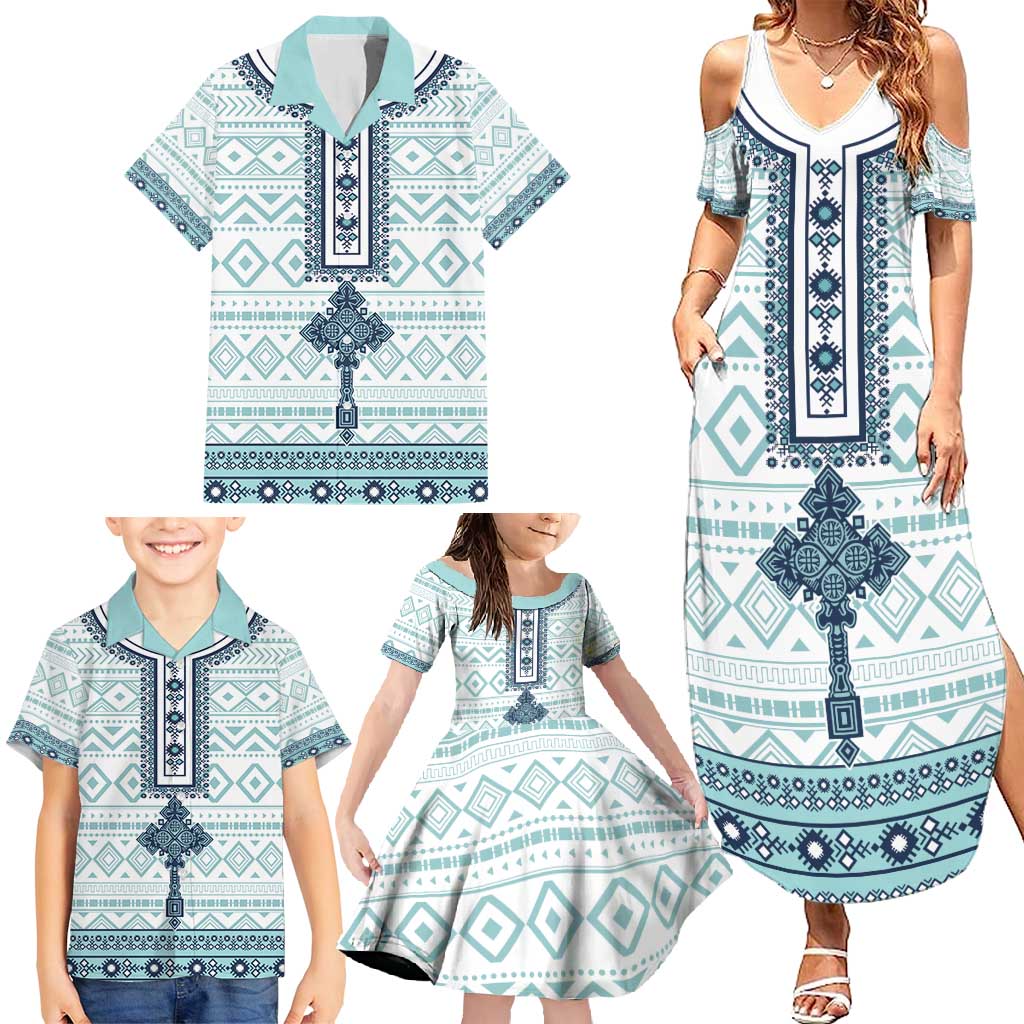 Eritrea Family Matching Summer Maxi Dress and Hawaiian Shirt Eritrean Cross Mix Tilet Pattern