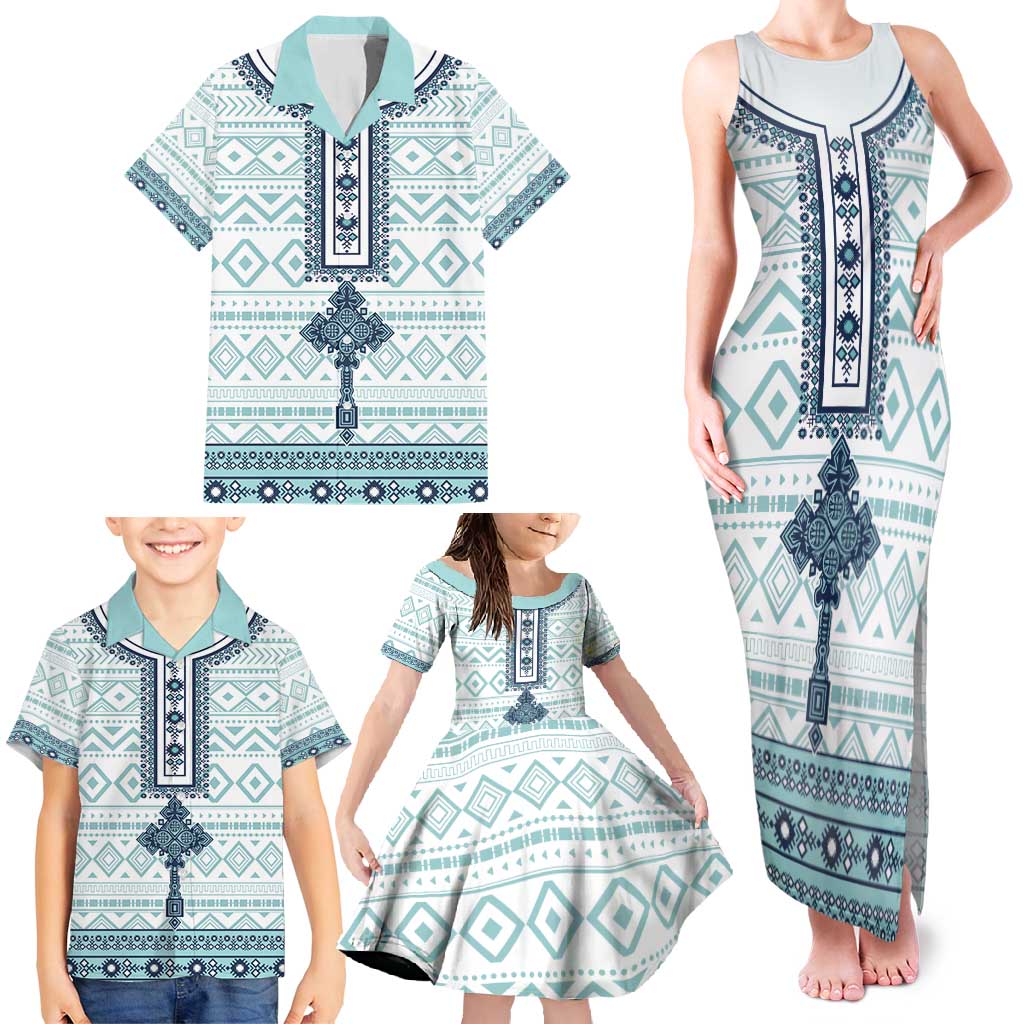 Eritrea Family Matching Tank Maxi Dress and Hawaiian Shirt Eritrean Cross Mix Tilet Pattern