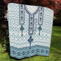 Square quilt showing white and aqua zigzags, dark blue trim, and centered 'ERITREA' text