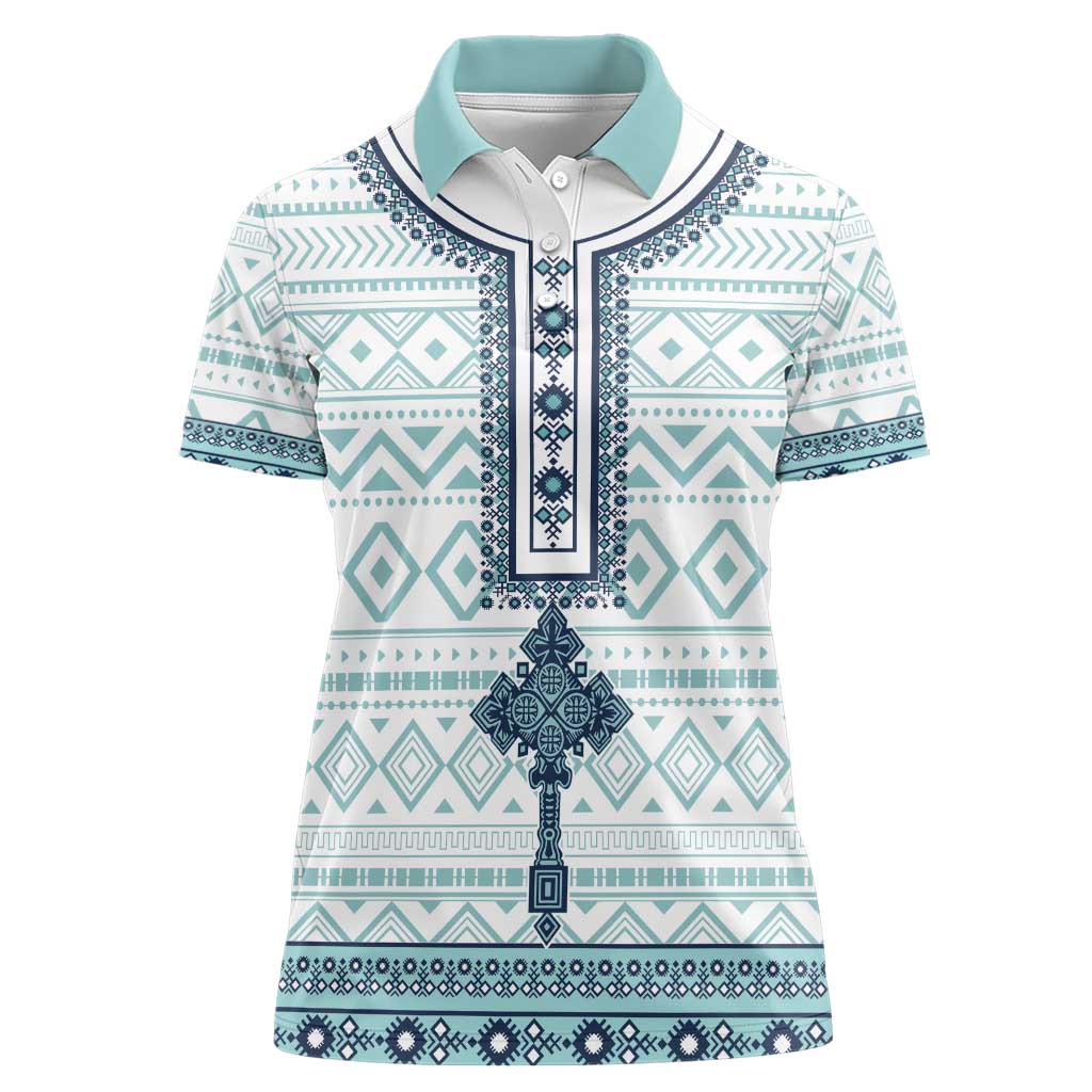 Eritrea Women Polo Shirt Eritrean Cross Mix Tilet Pattern