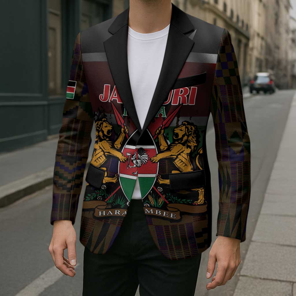 Happy Kenya Independence Day Blazer Coat Of Arms With Kente Pattern - Wonder Print Shop
