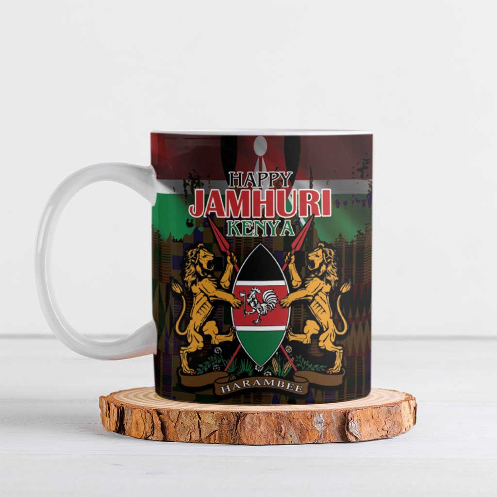 Happy Kenya Independence Day Ceramic Mug Coat Of Arms With Kente Pattern - Wonder Print Shop