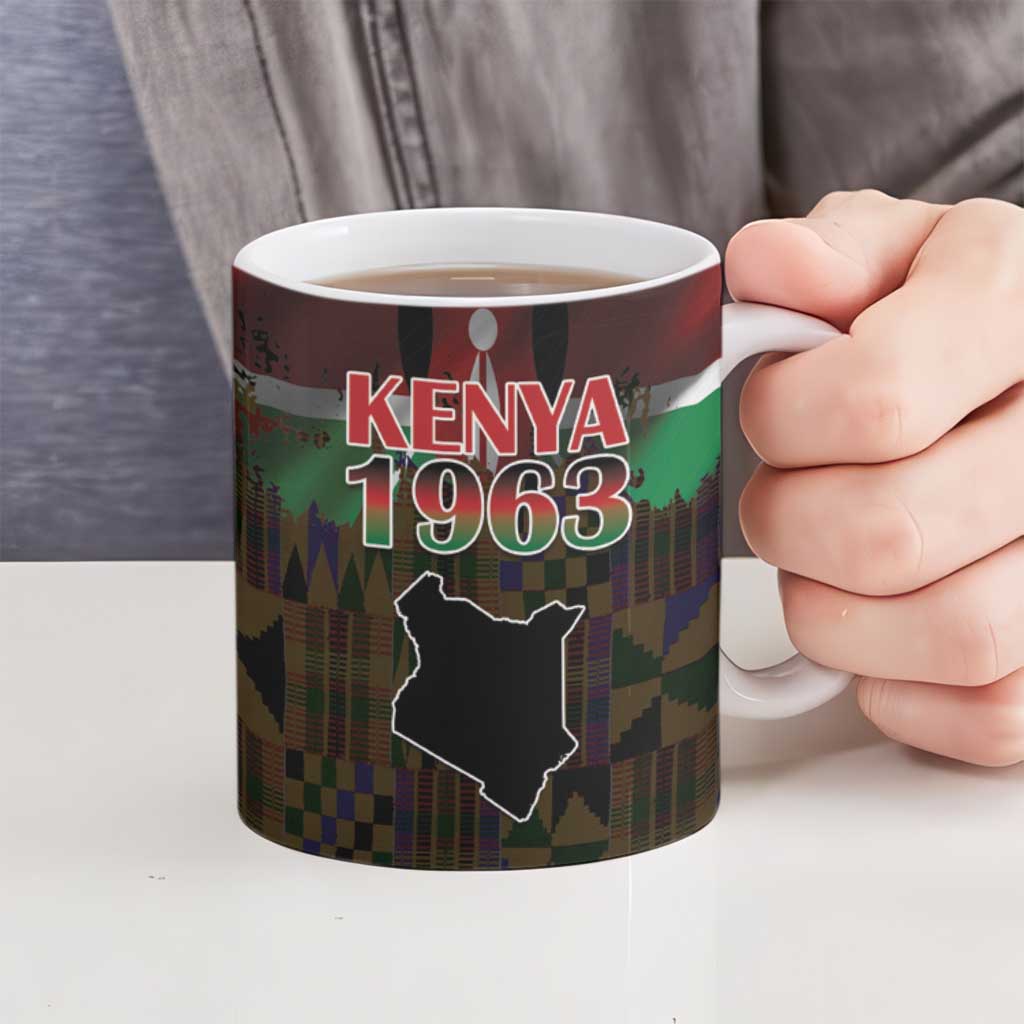 Happy Kenya Independence Day Ceramic Mug Coat Of Arms With Kente Pattern - Wonder Print Shop