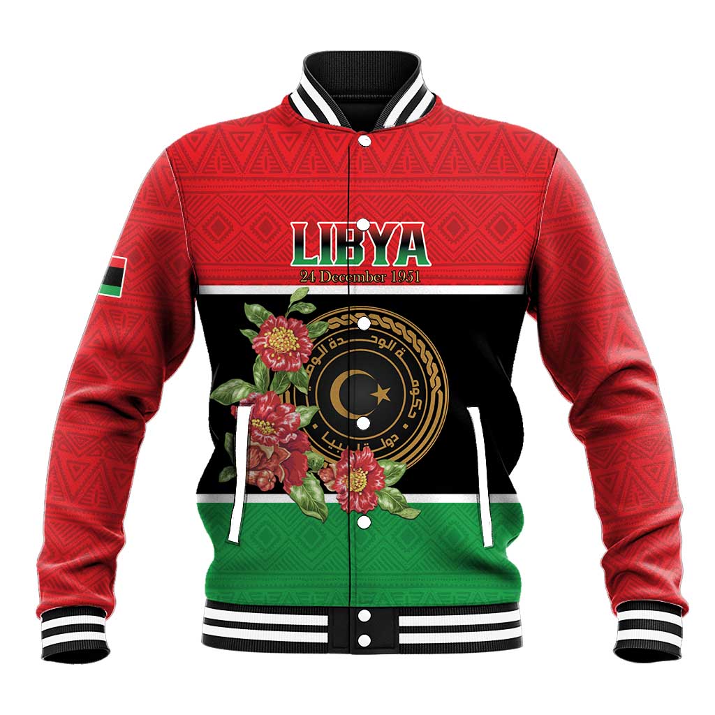 Personalized Libya Independence Day Baseball Jacket Pomegranate Blossom With Libyan Seal - Wonder Print Shop