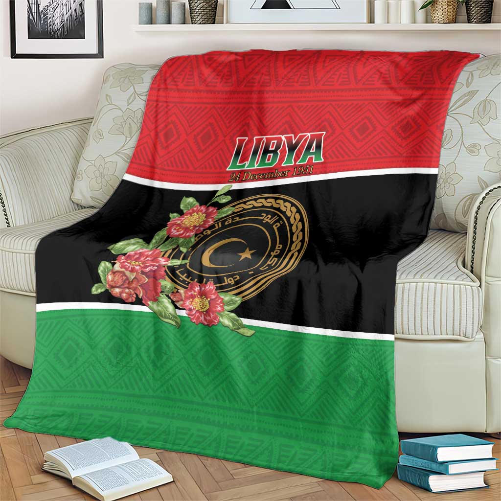 Libya Independence Day Blanket Pomegranate Blossom With Libyan Seal - Wonder Print Shop