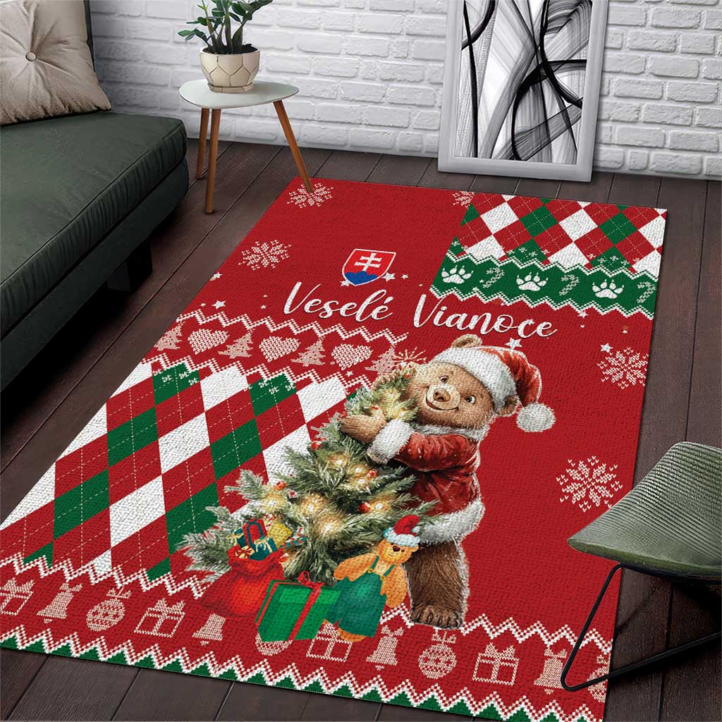 Slovakia Christmas Area Rug Brown Bear Mix Argyle Pattern - Wonder Print Shop