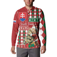 Red and green argyle Christmas button sweatshirt with bear holding ornament, long sleeves