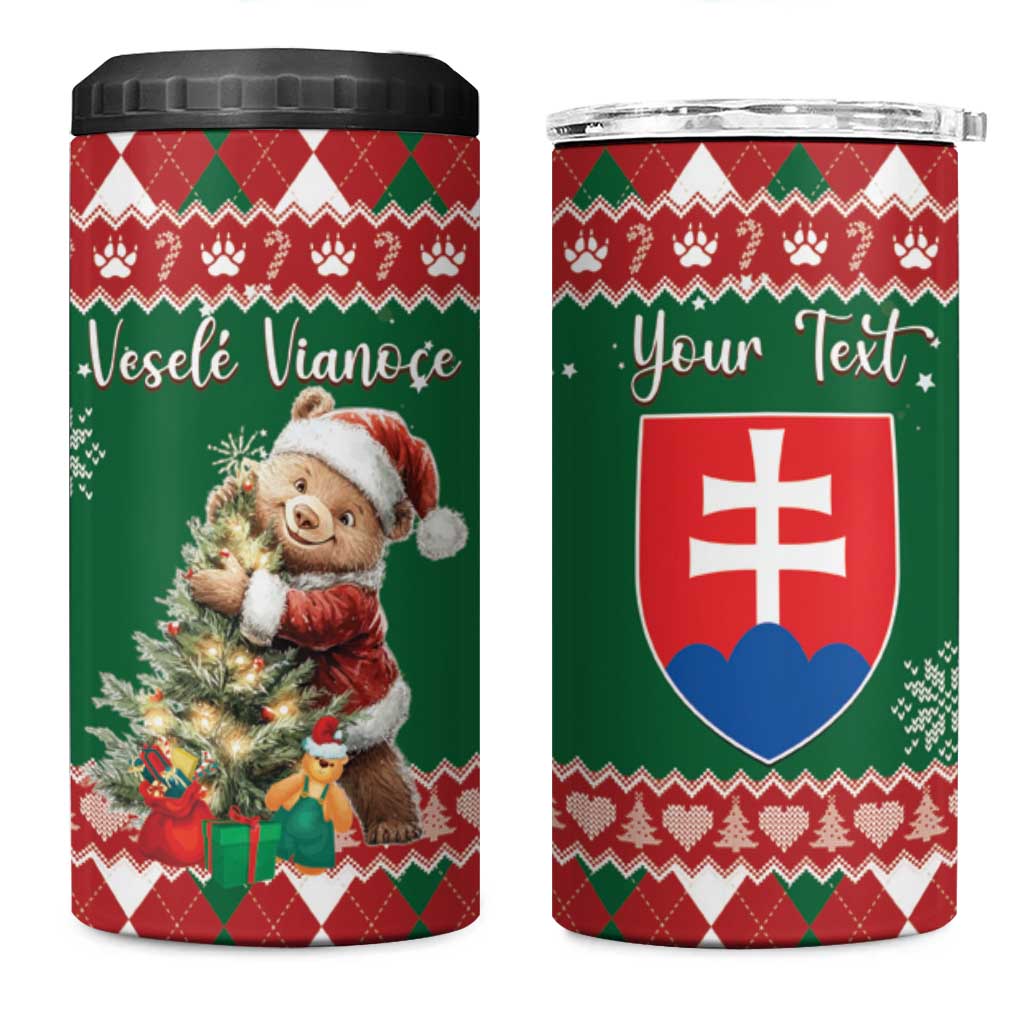 Personalised Slovakia Christmas 4 in 1 Can Cooler Tumbler Brown Bear Mix Argyle Pattern - Wonder Print Shop