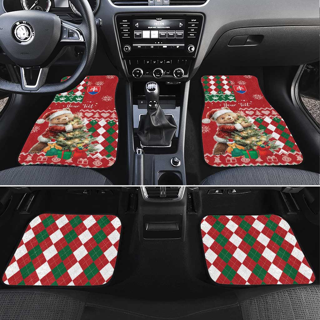 Slovakia Christmas Car Mats Brown Bear Mix Argyle Pattern - Wonder Print Shop