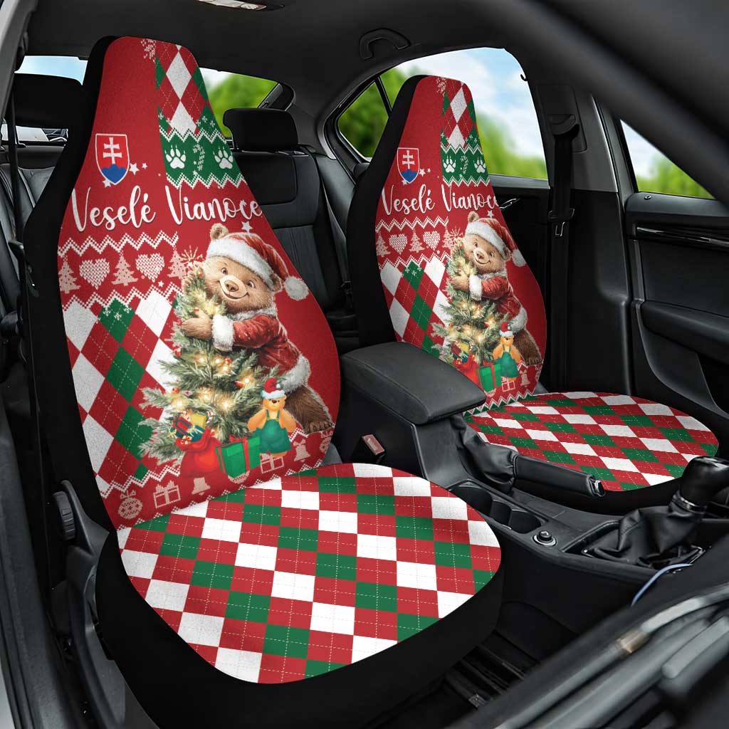 Slovakia Christmas Car Seat Cover Brown Bear Mix Argyle Pattern - Wonder Print Shop