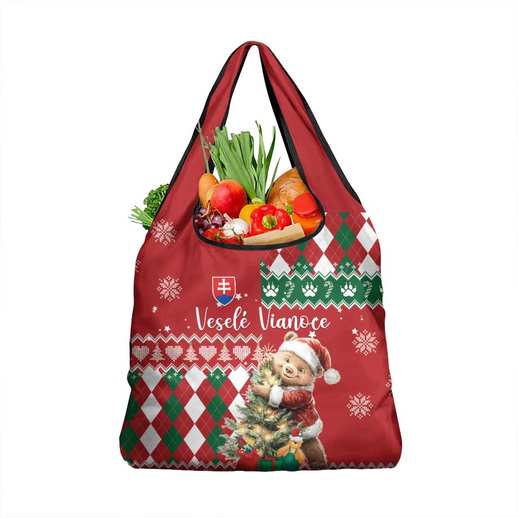 Slovakia Christmas Grocery Bag Brown Bear Mix Argyle Pattern