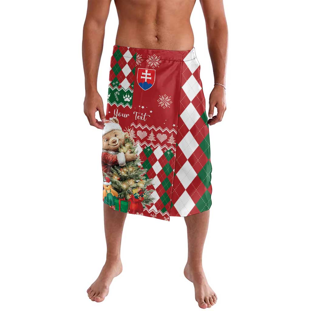 Christmas lavalava skirt with red, green, white argyle and festive bear panel
