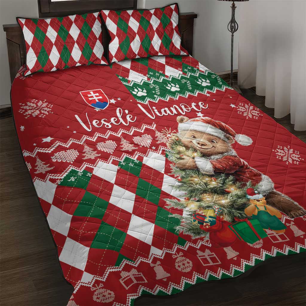 Slovakia Christmas Quilt Bed Set Brown Bear Mix Argyle Pattern - Wonder Print Shop