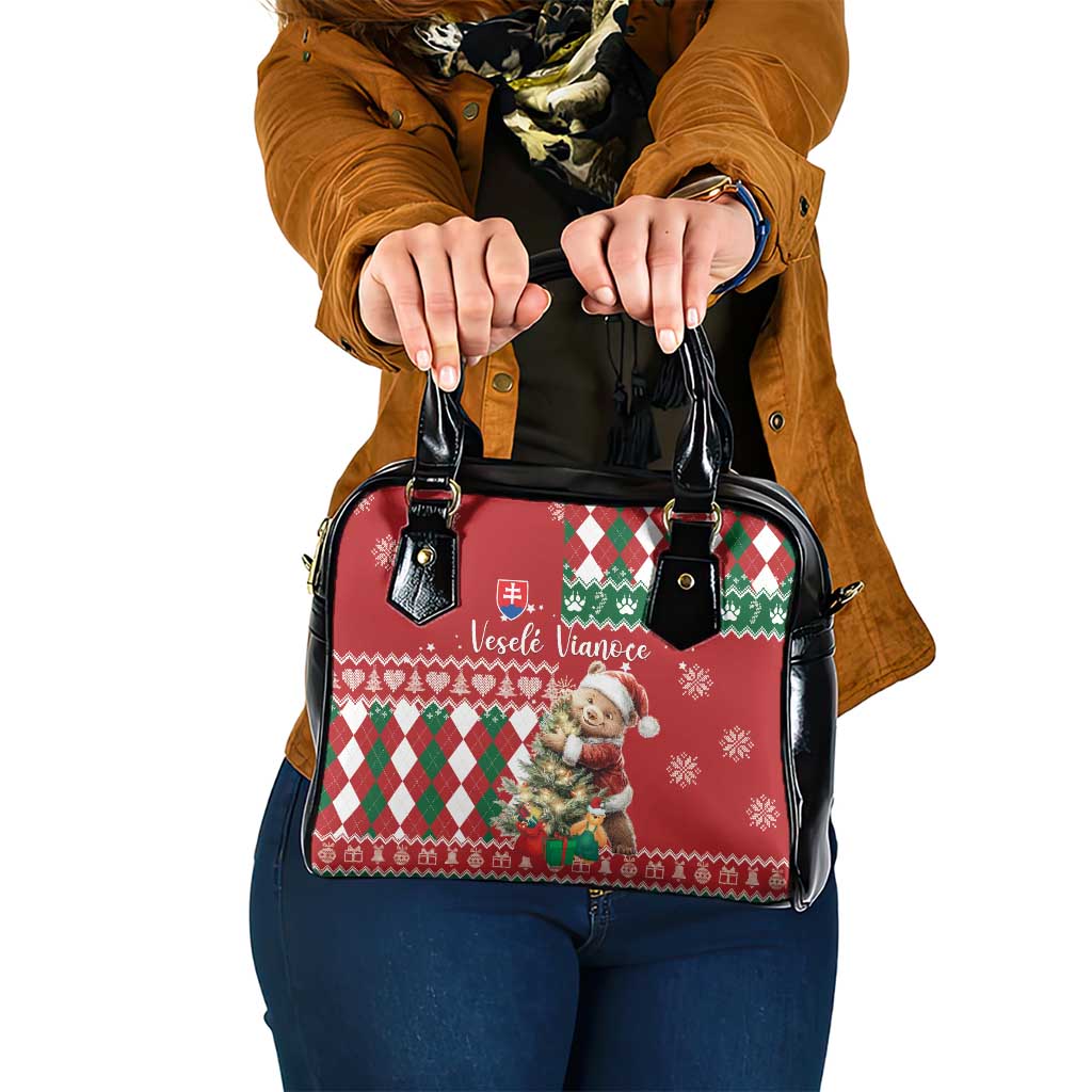 Slovakia Christmas Shoulder Handbag Brown Bear Mix Argyle Pattern