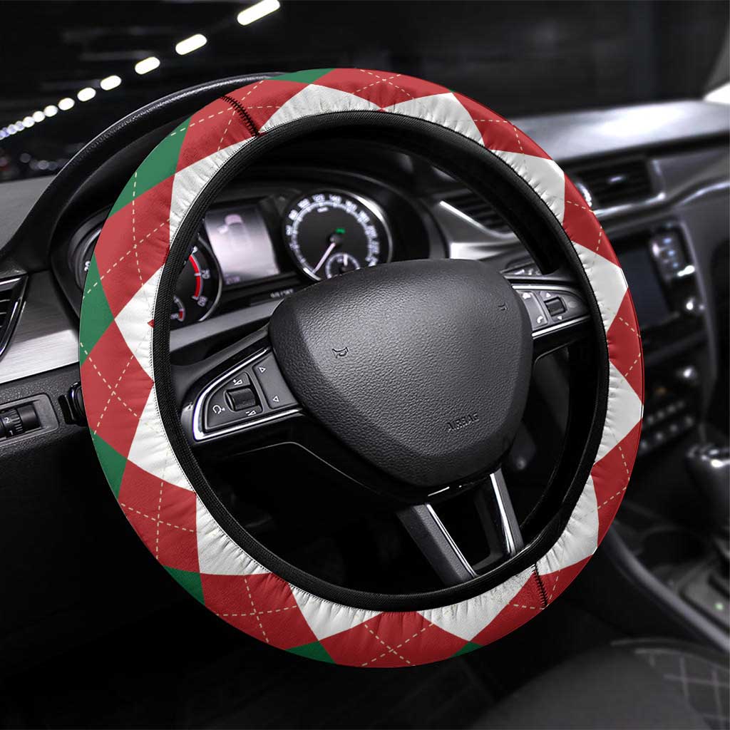 Slovakia Christmas Steering Wheel Cover Brown Bear Mix Argyle Pattern - Wonder Print Shop