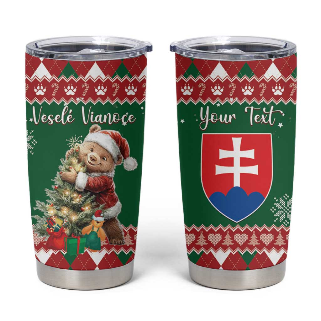 Personalised Slovakia Christmas Tumbler Cup Brown Bear Mix Argyle Pattern - Wonder Print Shop