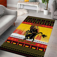 Personalised Christmas area rug showing yellow Krampus center and red border