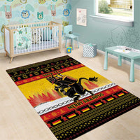 Personalised Christmas area rug with yellow Krampus artwork in a kids playroom