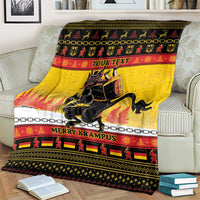 Yellow personalized Christmas blanket with Krampus graphic, chain stripe and 'YOUR TEXT'