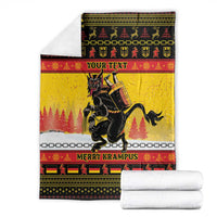 Yellow Krampus blanket folded with 'YOUR TEXT' and 'MERRY KRAMPUS' bands