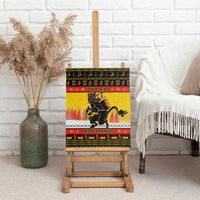 Krampus Christmas canvas wall art on a wooden easel with "YOUR TEXT" and "MERRY KRAMPUS"