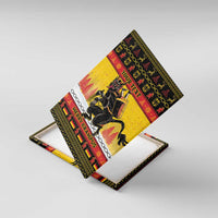Angled Krampus Christmas canvas wall art with festive border and "MERRY KRAMPUS" text