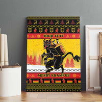 Krampus Christmas canvas wall art with yellow background, "MERRY KRAMPUS" and "YOUR TEXT"